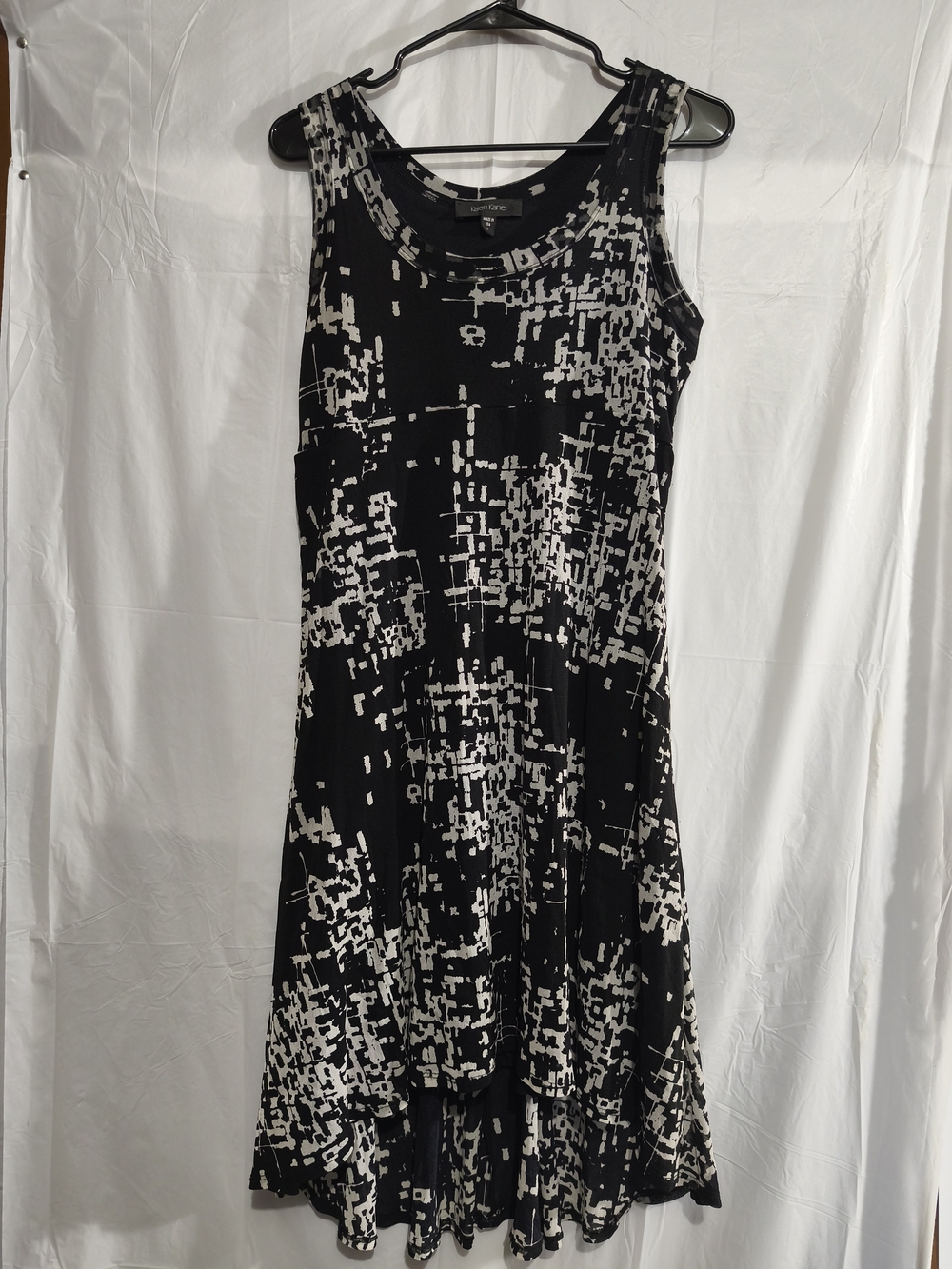 Karen Kane Black and White Abstract High-Low Sleeveless Dress Made In USA